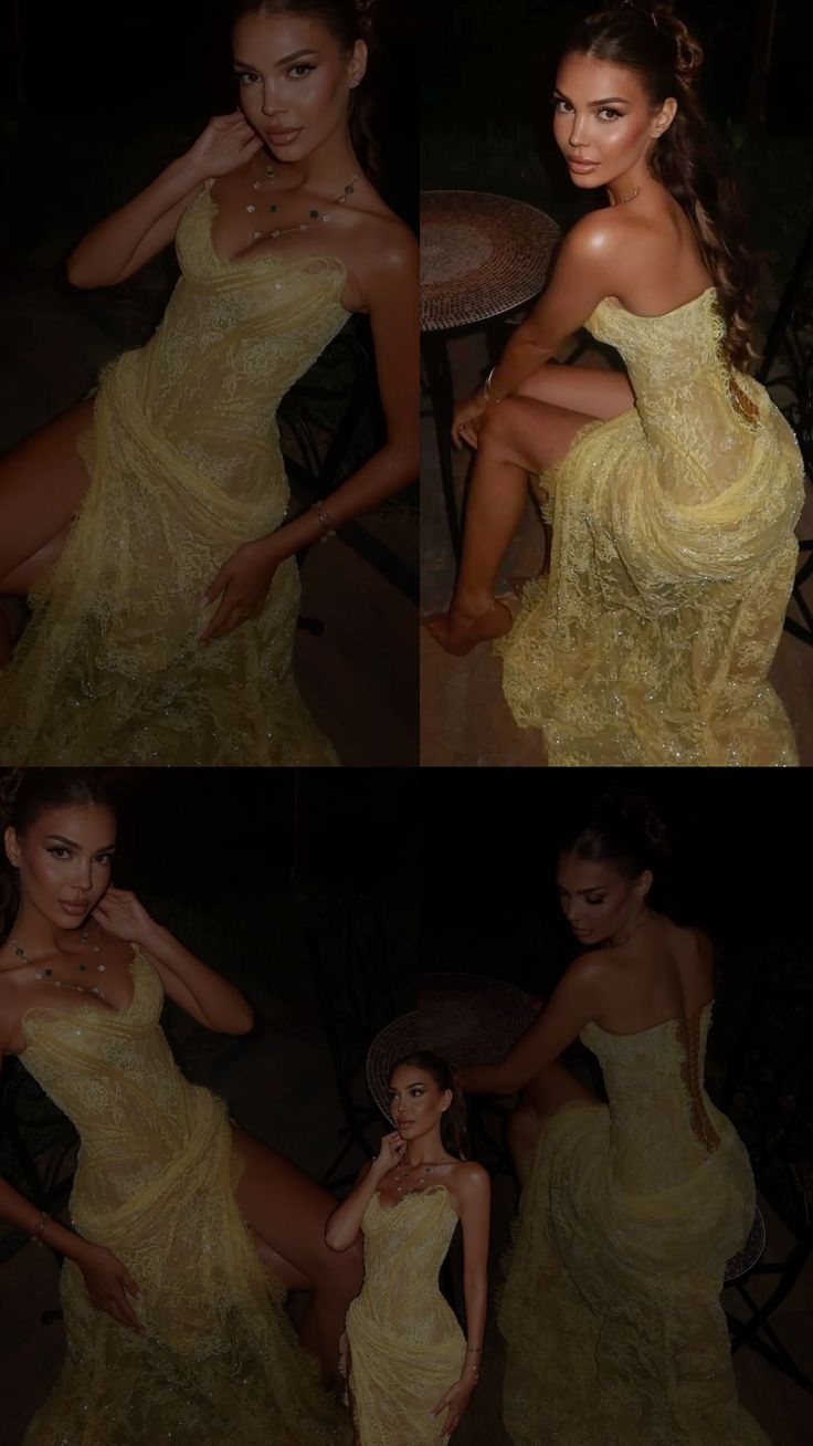 Unique Mermaid Sweetheart Yellow Lace Slit Prom Dresses Long Party Dress 21St Birthday Outfits Graduation Gown N900