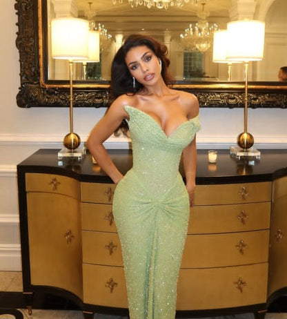 New Arrive Elegant Green Long Party Dress Prom Dress Mermaid Bodycon For Women N4069