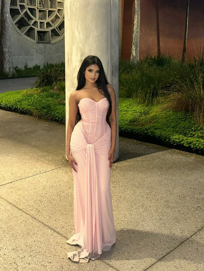 New Arrive Elegant Sweetheart Pink Sequin Long Party Dress Prom Dresses Mermaid Bodycon For Women N4072