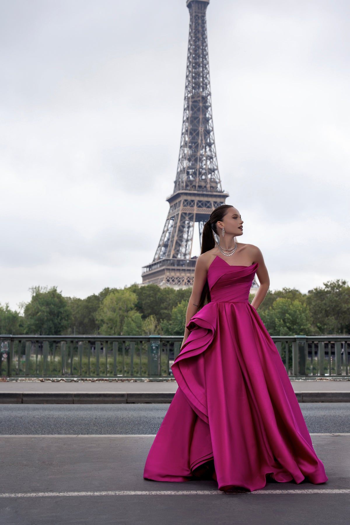 Stunning Ball Gown Strapless Hot Pink Satin With Ruffle Long Prom Dresses Inspiration Party Formal Graduation Dress N126