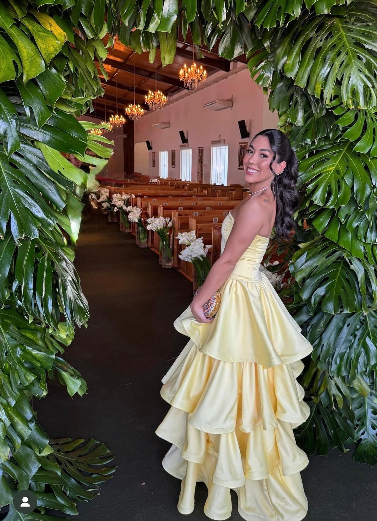 Stunning Ball Gown Strapless Yellow Satin With Ruffle Long Prom Dresses Inspiration Party Formal Graduation Dress N127