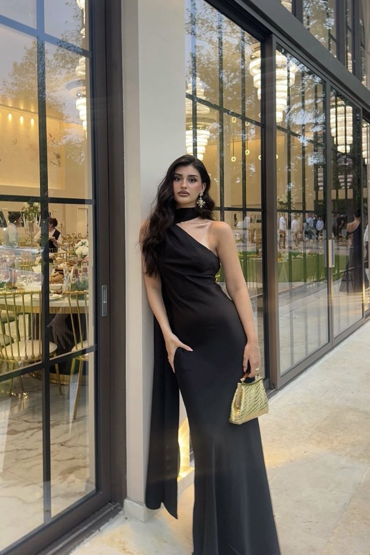 Simple Sheath One Shoulder Satin Black With Scarf Long Prom Dresses Formal Dress 20th Birthday Outfits N127
