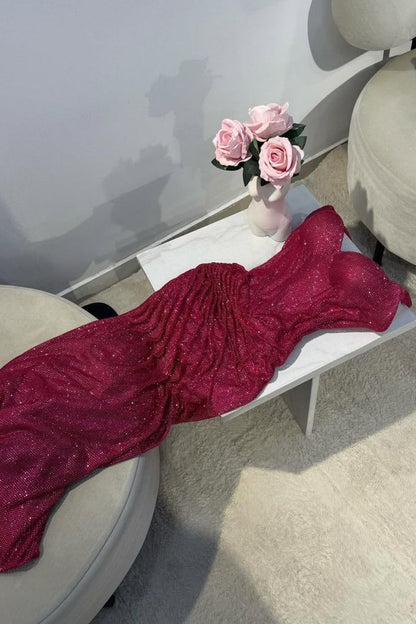 Glitter Bodycon Prom Dress with Sweetheart Neck Spaghetti Straps Ruched Side Slit For Teens High Schools AB1989