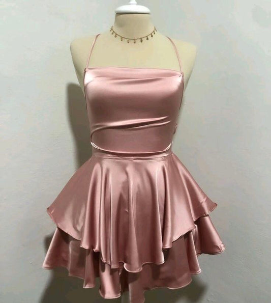 Simple A line Spaghetti Straps Pink Backless Short Inspo Hoco Dress Homecoming Dresses RB4163