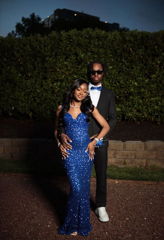 Elegant Mermaid Spaghetti Straps Royal Blue Sequin Long Prom Dresses Inspiration Evening Gowns Formal Party Prom Dress AB1182