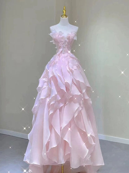 Pink princess evening dress, fairy party dress, girl’s birthday flower dress, Sweet 16 Prom Dresses AB137