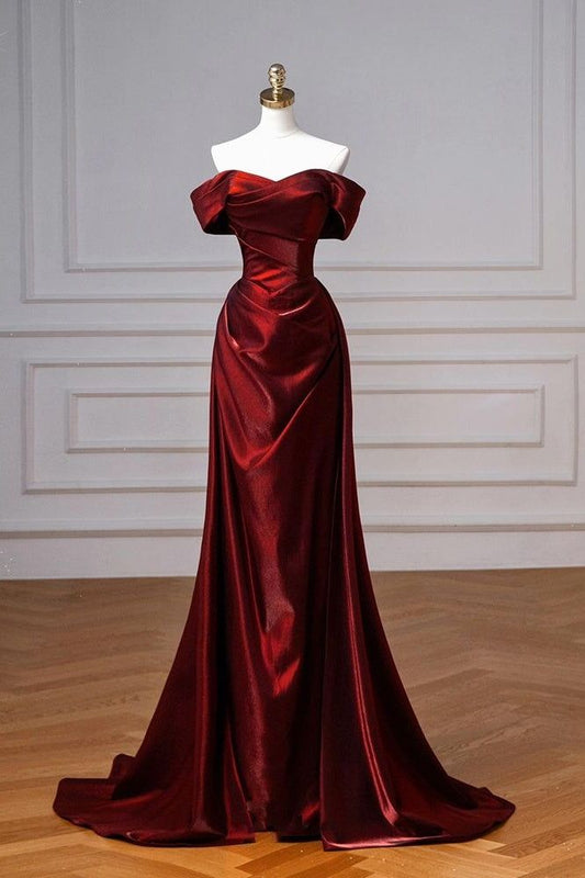 Navy Prom Dress Blue Off The Shoulder Formal Dress with Detachable Train N1853