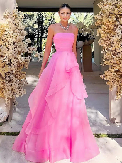Elegant Ball Gown Strapless Dusty Orange Tulle Evening Women Party Dresses Long Formal Prom Dress 16 Birthday Gown AB1291