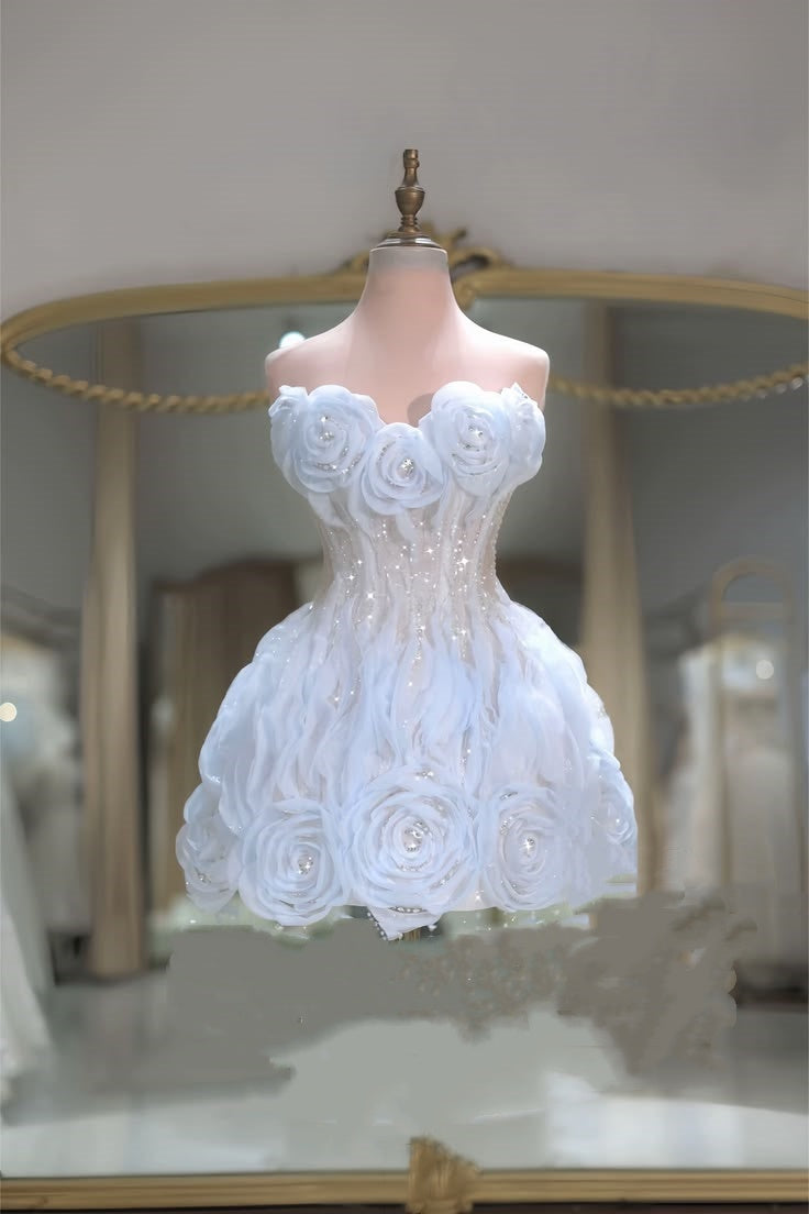 Lovely Ball Gown Hoco & Homecoming Dress Sweetheart White With Flowers Short Party Dresses RB6445