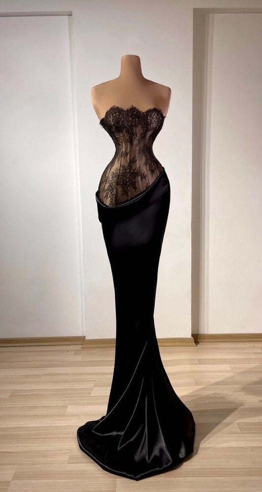 Women Sexy Elegant Strapless Velvet Bodycon Formal Gowns Evening Maxi Dress Black Prom Dress Aesthetic For Teens Party Outfits AB1194