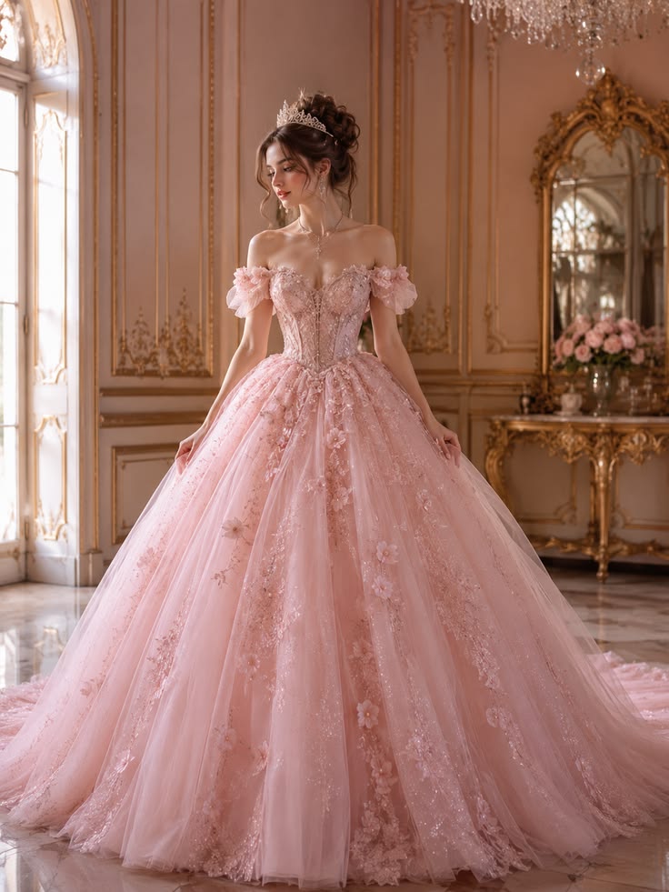 Dreamy pink Princess Ball Gown Wedding & Formal Events Off The Shoulder Quince Dress Quinceanera Dresses Birthday Outfits RB8226