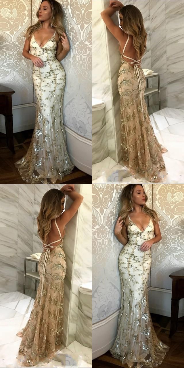 Mermaid Long Prom Dresses,Cross Back Evening Dress Gold Lace Party Dress Prom Gowns AB324