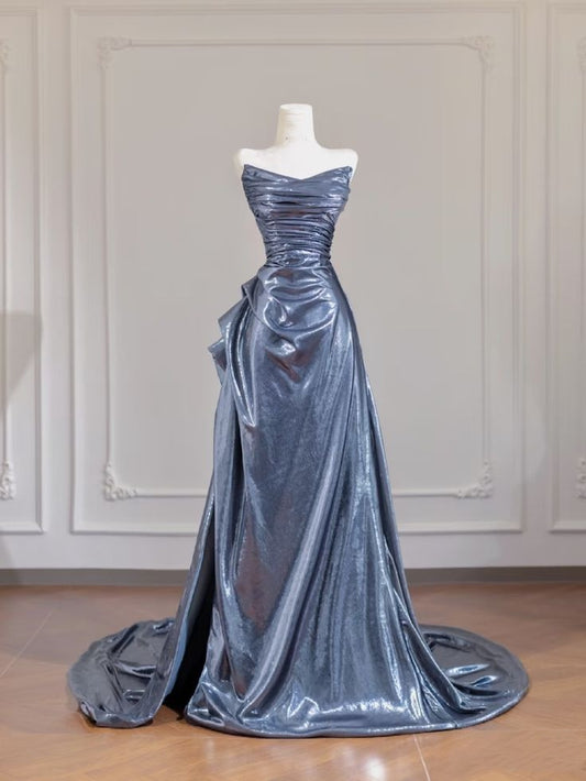 Modest Senior Prom Dresses High Schools Inspiration Mermaid Sweetheart Satin Gray Long Semi Formal Grad Prom Dress For Teens AB2008