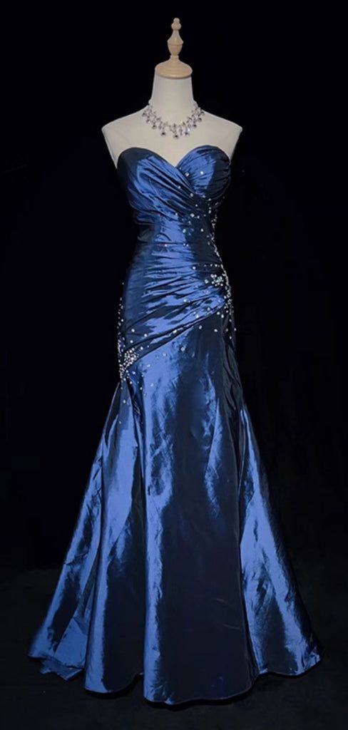 Sexy Sweetheart Sleeveless Mermaid Satin Long Prom Dresses For Party Vestidos De Dia AB531