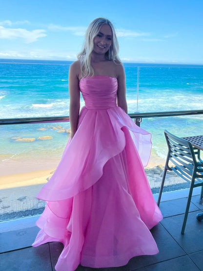 Elegant Ball Gown Strapless Dusty Orange Tulle Evening Women Party Dresses Long Formal Prom Dress 16 Birthday Gown AB1291