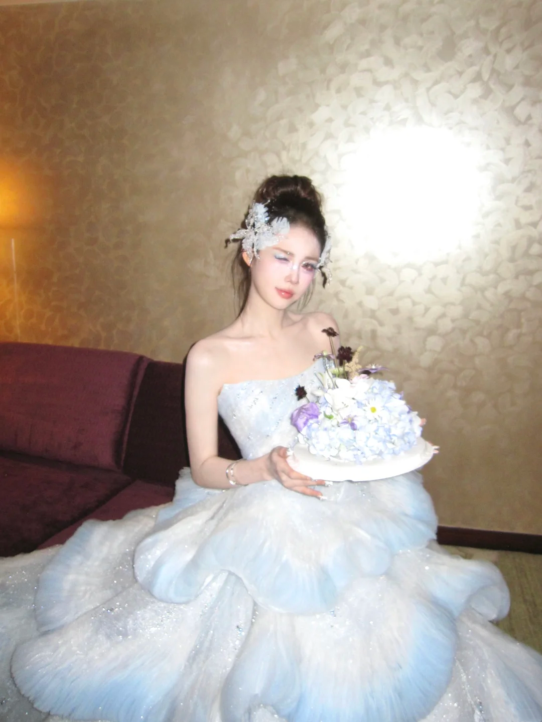 Princess Wedding Dresses Ball Gown Strapless Light Blue Tulle Pleated Brides Dress Style For Brides Fitted Long Bridal Gowns AB2404