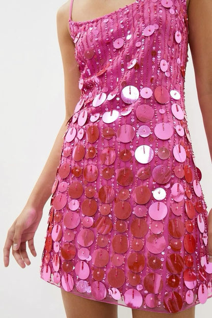 Glitter A Line Spaghetti Strap Pink Sequin Graduation Dresses Short High School For 8th Grade Senior Homecoming Dress RB3379