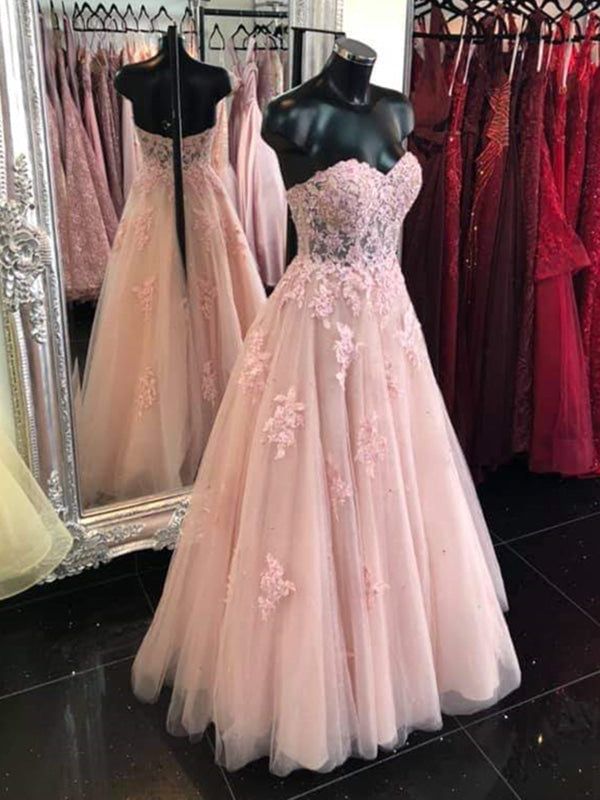 Sweetheart Neck Open Back Pink Lace Long Prom Dresses Formal Dresses Evening Dresses Vestidos De Dia AB496