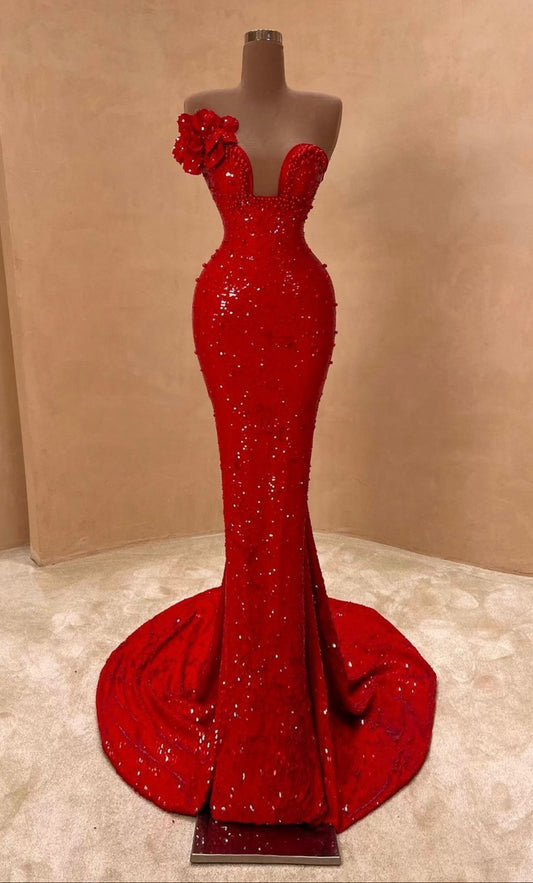 Sparkling Mermaid Red Sequin Inspo For Black Girls People Women Girls Formal Party Gowns Long Prom Dresses N139