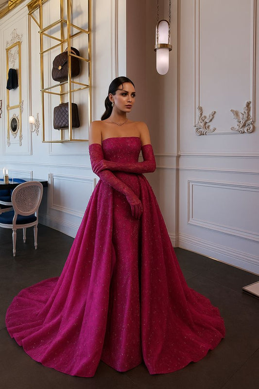 Sexy Senior Prom Dresses High Schools Inspo Mermaid Strapless Fuchsia Sequins For Women Semi Formal Grad Long Party Dress AB2161