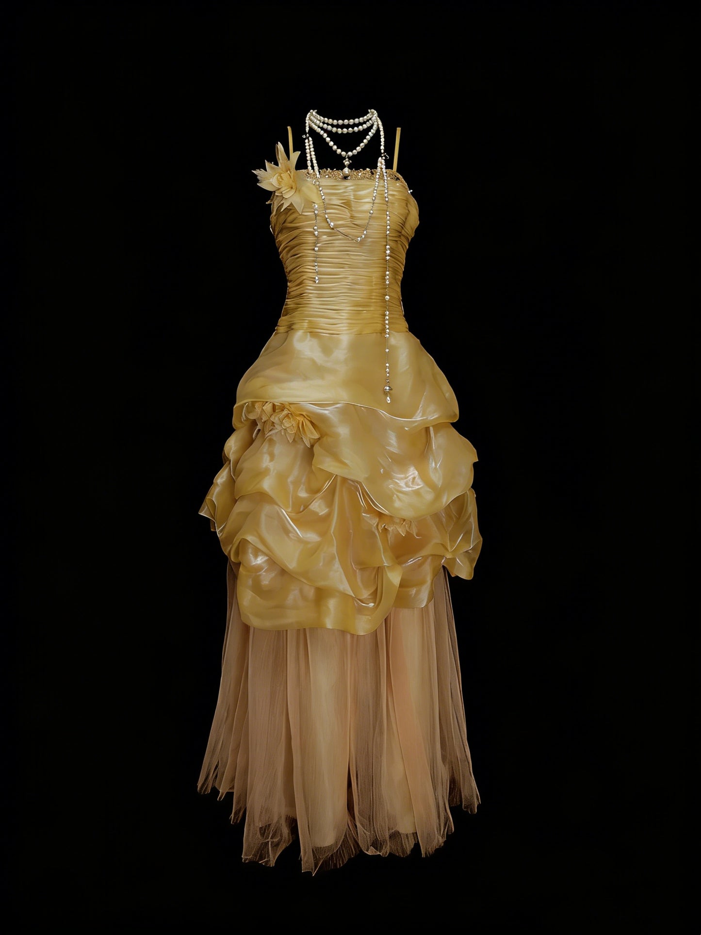 Vintage Night Aesthetic Ball Gown Spaghetti Straps 80s 70s Gold College Formal Outfit Long Prom Graduation Dresses For Teens N1142