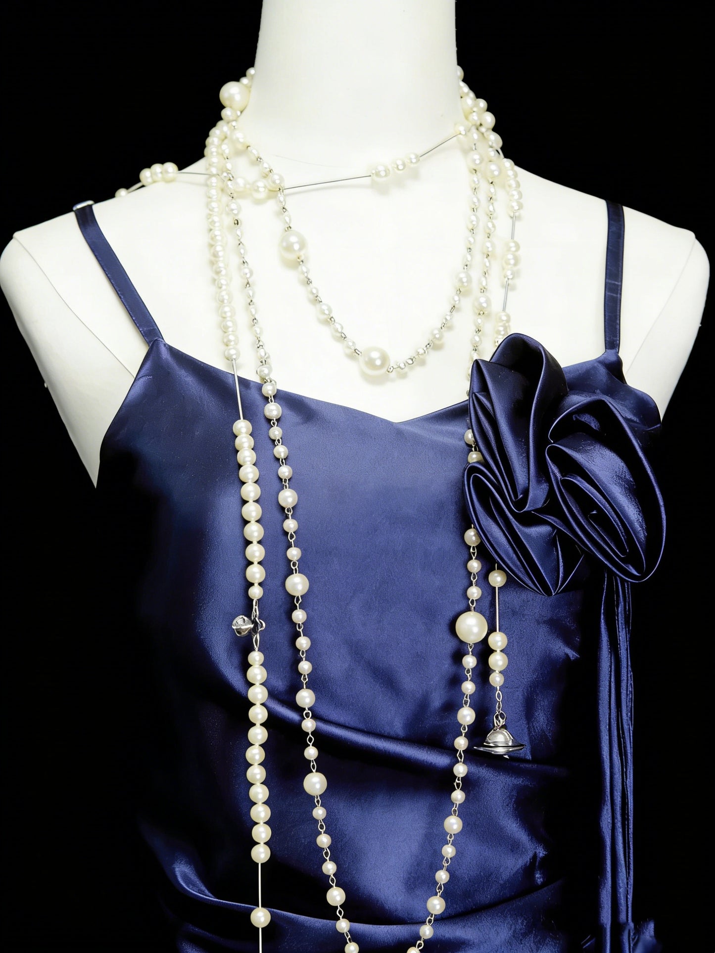 Vintage Night Aesthetic A Line Spaghetti Straps 80s 70s Navy Blue Teens College Formal Outfit Long Prom Graduation Dresses N1143