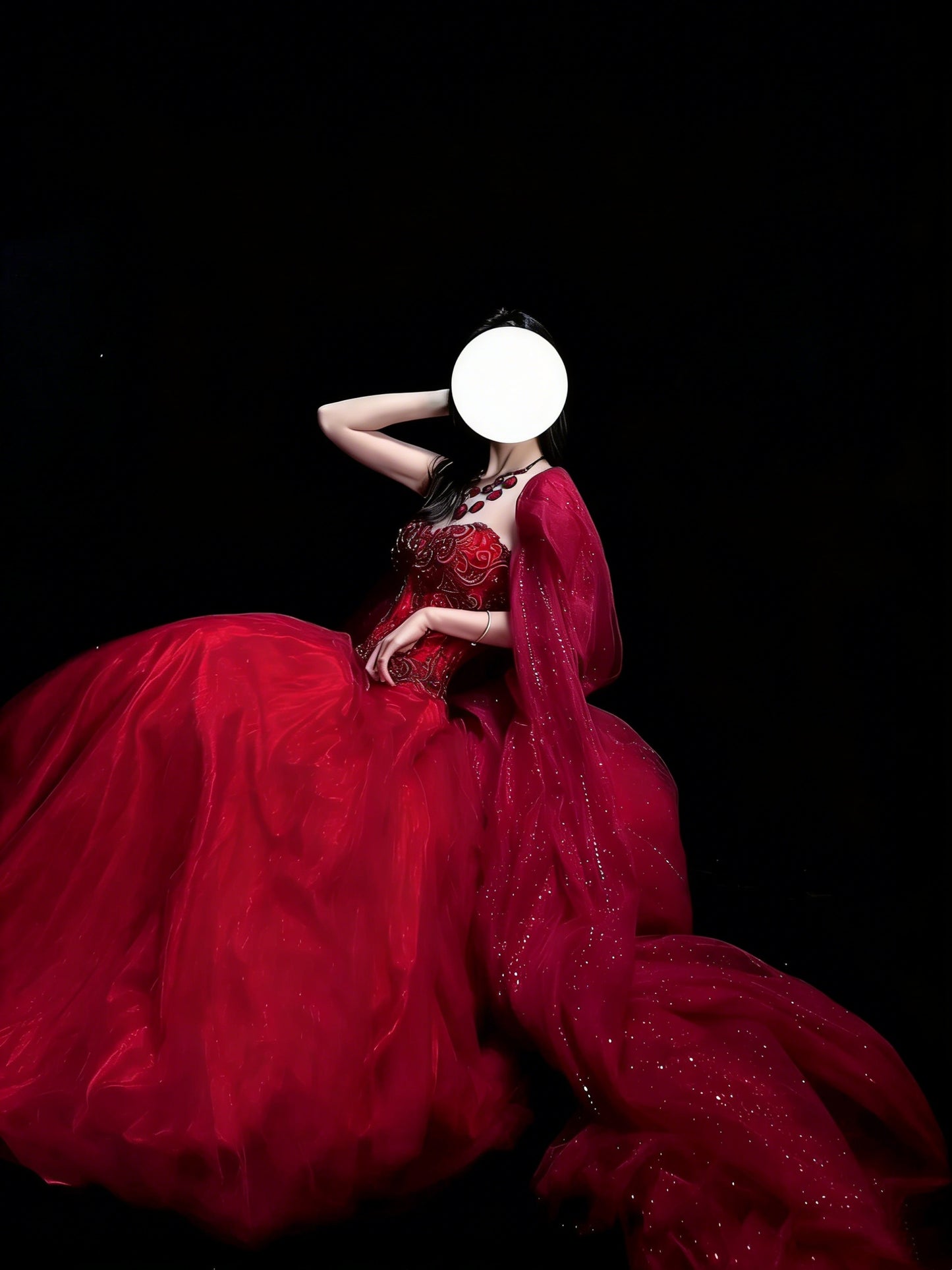 Elegant Ball Gown Sweetheart Red Tulle With Cape Beadings Floor Length Inspiration Long Prom Dresses N1196