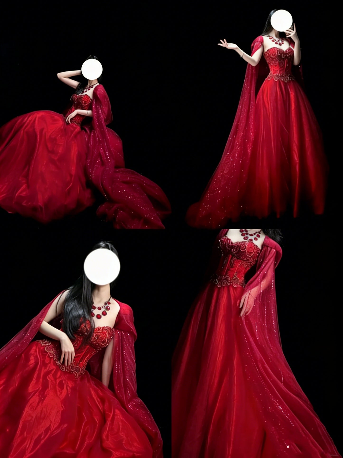 Elegant Ball Gown Sweetheart Red Tulle With Cape Beadings Floor Length Inspiration Long Prom Dresses N1196