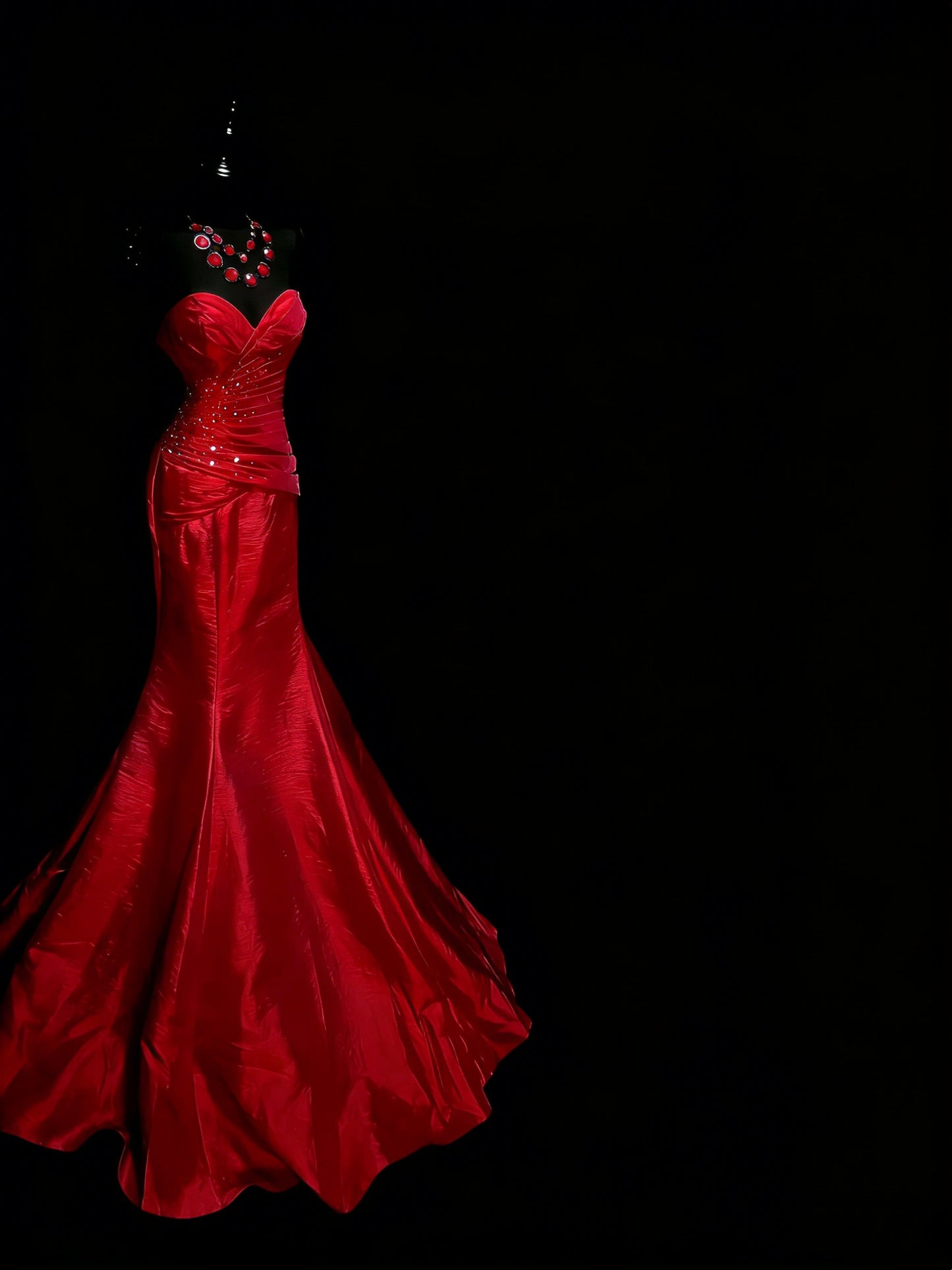 Elegant Mermaid Sweetheart Red Satin With Beadings Ruched Floor Length Inspiration Long Prom Dresses N1197