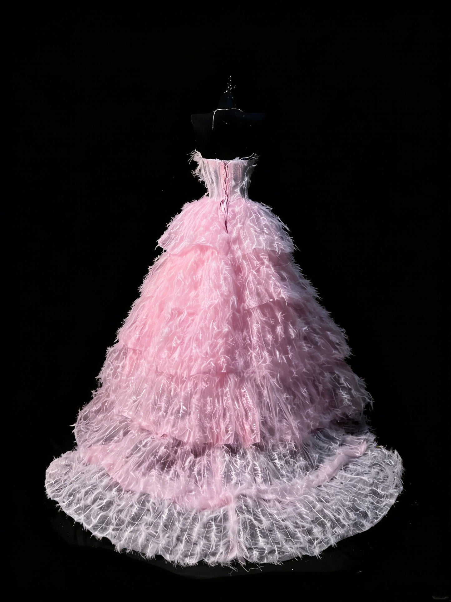 Ball Gown Strapless Tulle Pink Sleeveless With Feathers Women's Long Quinceanera Dresses Sweet 16 Quince Dress N1199