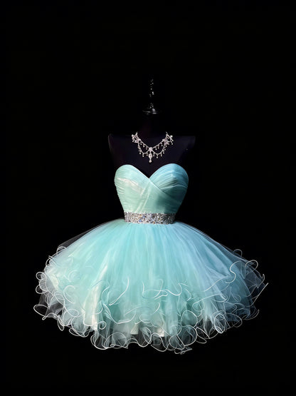 Cute Ball Gown Sweetheart Light Sky Blue Tulle Short Hoco Outfits Middle School Homecoming Dresses Cocktail Gown N1179