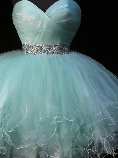 Cute Ball Gown Sweetheart Light Sky Blue Tulle Short Hoco Outfits Middle School Homecoming Dresses Cocktail Gown N1179