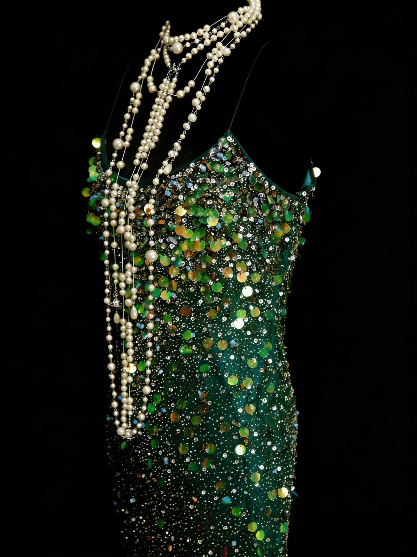 Vintage Mermaid Spaghetti Straps Green Sequin With Beads Bodice College Formal Outfit Long Prom Graduation Dresses For Teens N1305