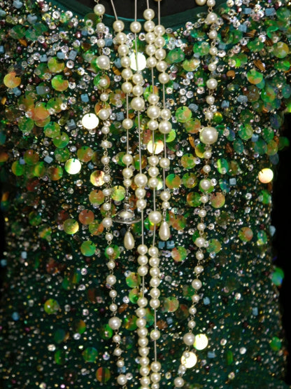 Vintage Mermaid Spaghetti Straps Green Sequin With Beads Bodice College Formal Outfit Long Prom Graduation Dresses For Teens N1305