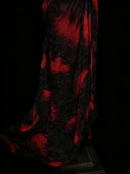 Modest Mermaid Sweetheart Black Red Floral Chiffon Beaded Senior 80s Prom Dresses High School Long Formal Dress N1338
