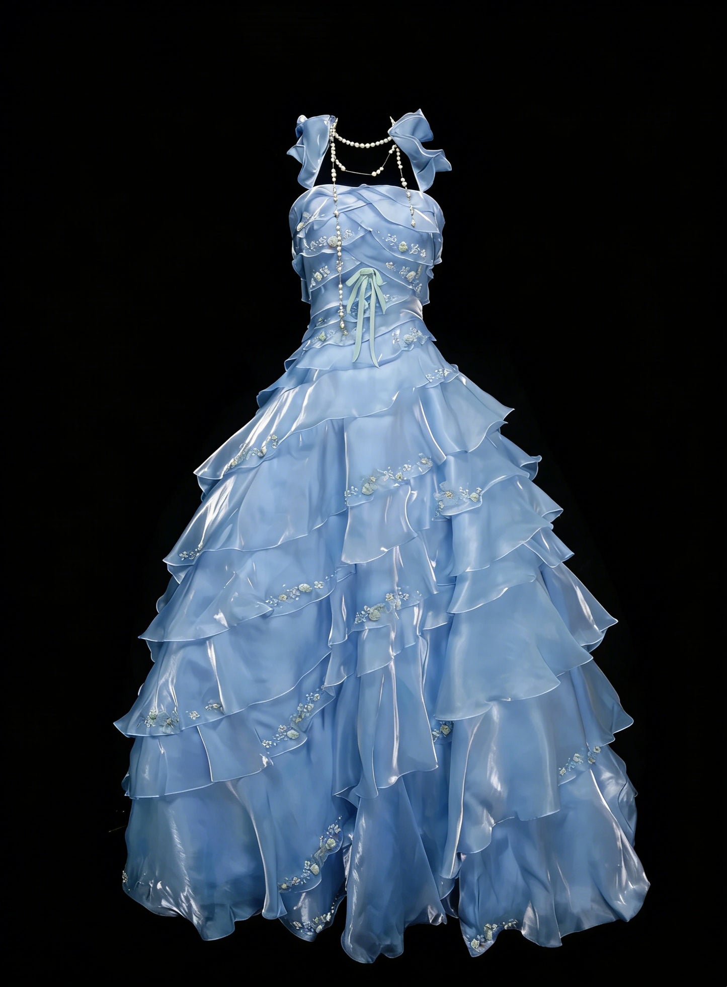 Vintage Prom Dresses Aesthetic Ball Gown Square Light Sky Blue Long Inspo Formal Party Gowns N1828