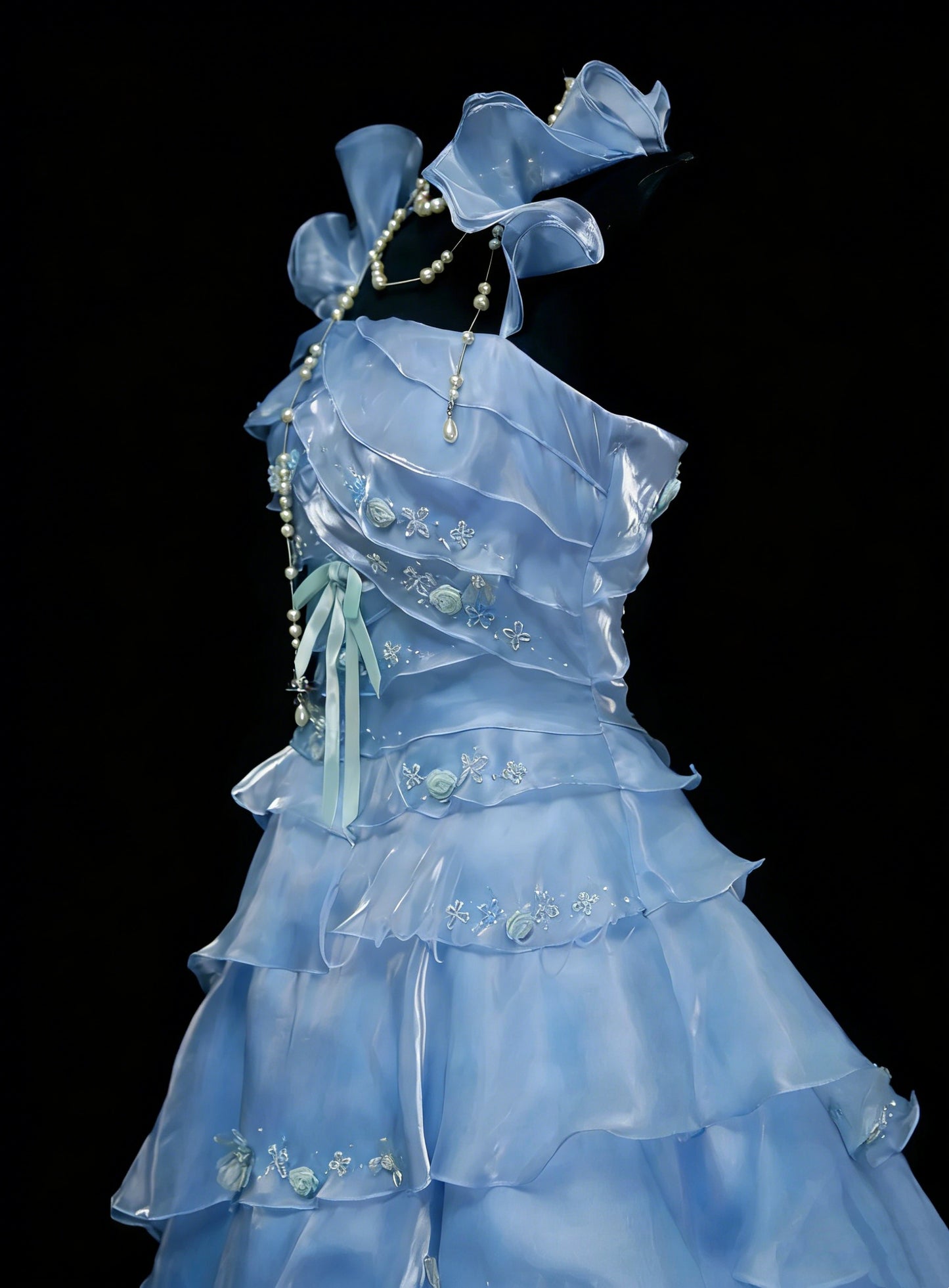 Vintage Prom Dresses Aesthetic Ball Gown Square Light Sky Blue Long Inspo Formal Party Gowns N1828