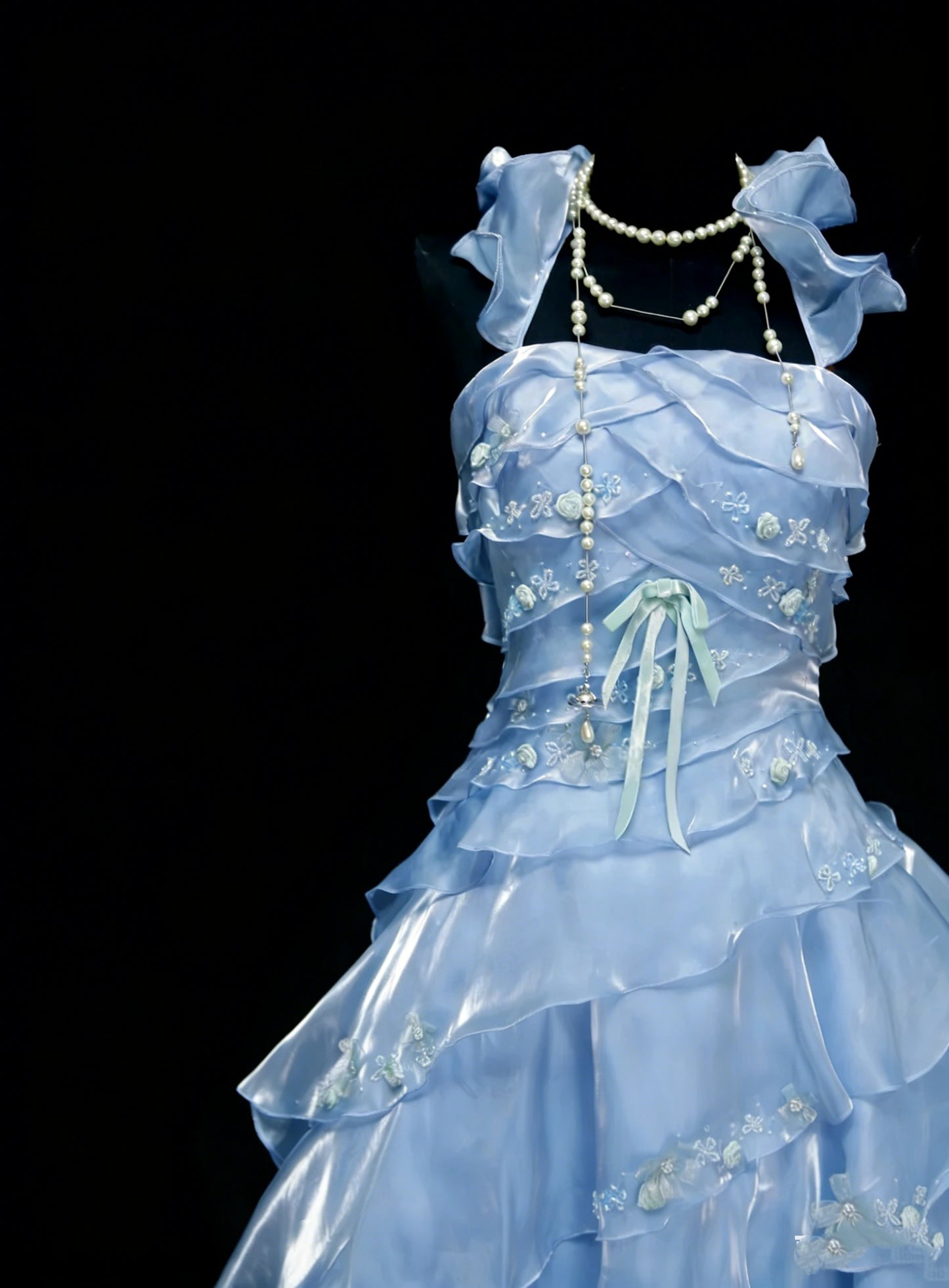 Vintage Prom Dresses Aesthetic Ball Gown Square Light Sky Blue Long Inspo Formal Party Gowns N1828