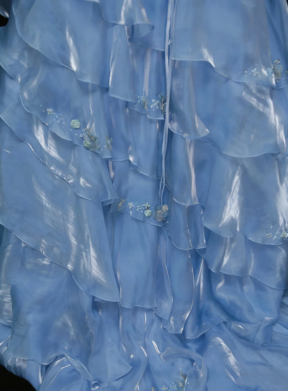 Vintage Prom Dresses Aesthetic Ball Gown Square Light Sky Blue Long Inspo Formal Party Gowns N1828
