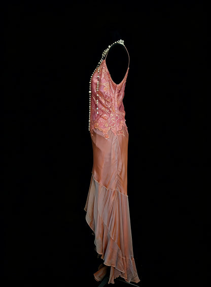 Vintage Prom Dresses Aesthetic 1950s Retro High Low Blush Pink Long Party Dress N2125