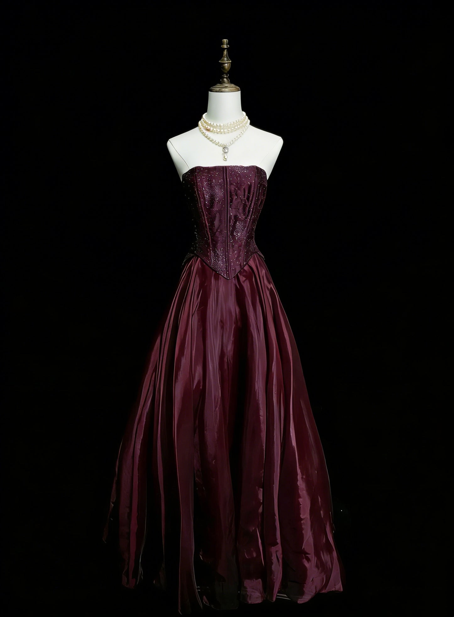 Vintage Prom Dresses Aesthetic 1950s Retro A line Strapless Burgundy Long Party Dress N2126