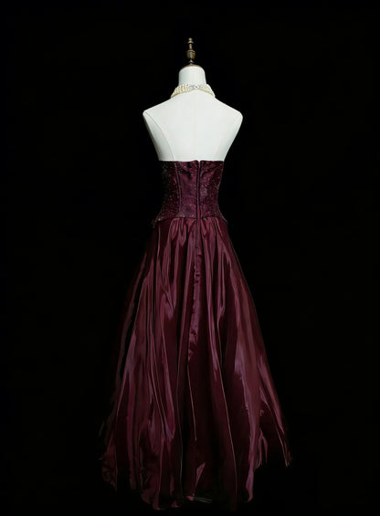 Vintage Prom Dresses Aesthetic 1950s Retro A line Strapless Burgundy Long Party Dress N2126