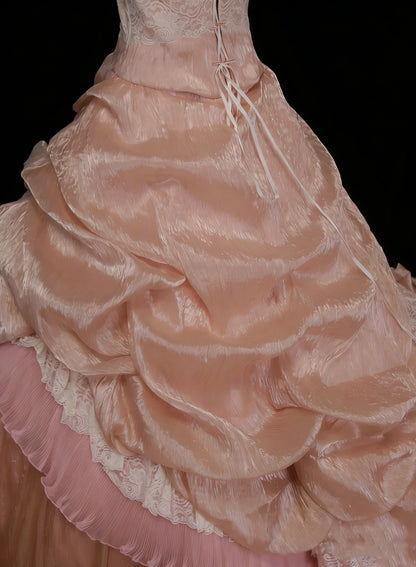Cute Ball Gown Strapless Blush Pink With Ruffles Long Party Gowns Prom Dresses N2127