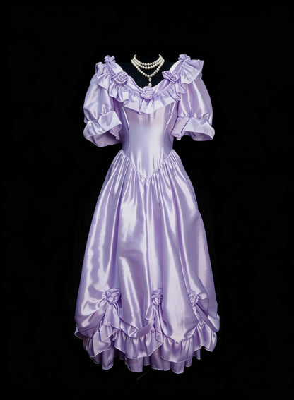 Vintage Prom Dresses Aesthetic 1950s Retro A line Lilac Mid Length Satin Party Dress N2128