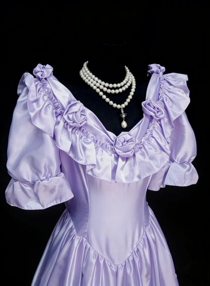Vintage Prom Dresses Aesthetic 1950s Retro A line Lilac Mid Length Satin Party Dress N2128