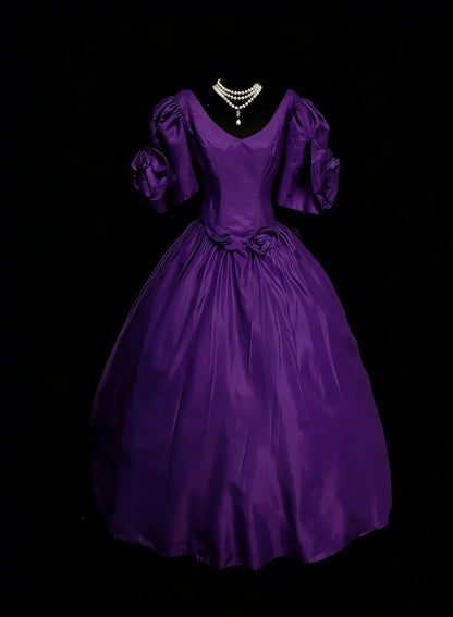 Vintage Prom Dresses Aesthetic 1950s Retro Ball Gown Purple Mid Length Satin Party Dress N2129