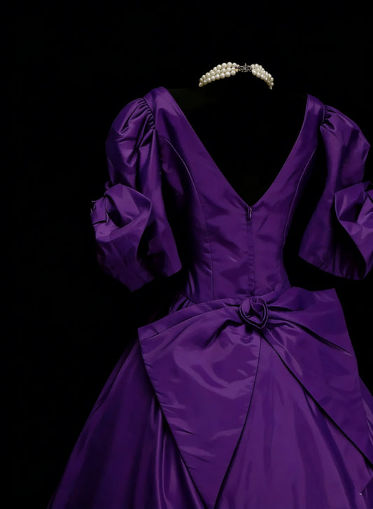 Vintage Prom Dresses Aesthetic 1950s Retro Ball Gown Purple Mid Length Satin Party Dress N2129