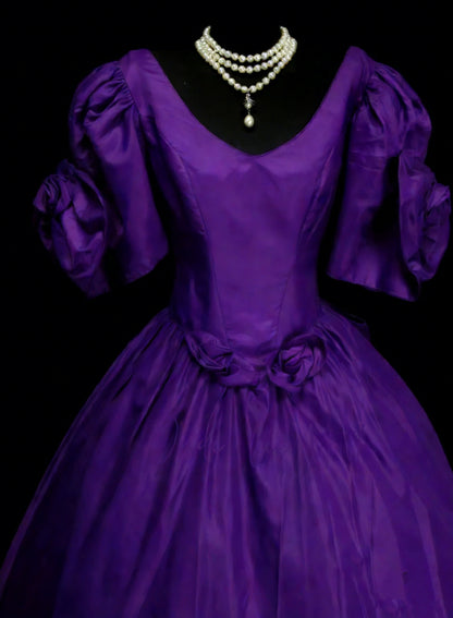 Vintage Prom Dresses Aesthetic 1950s Retro Ball Gown Purple Mid Length Satin Party Dress N2129