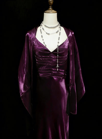 Vintage Prom Dresses Aesthetic 1960s Retro Mermaid Spaghetti Straps Purple Long Party Dress N2130