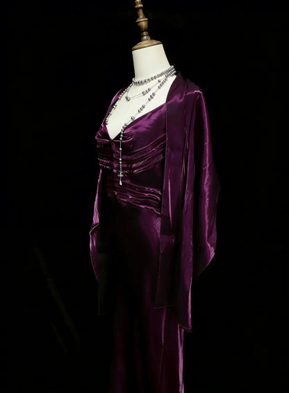Vintage Prom Dresses Aesthetic 1960s Retro Mermaid Spaghetti Straps Purple Long Party Dress N2130